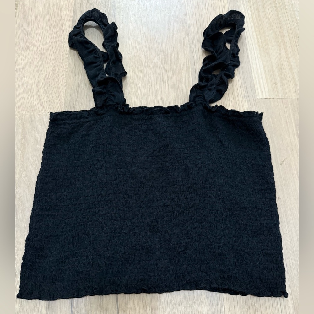 aerie black smocked crop top